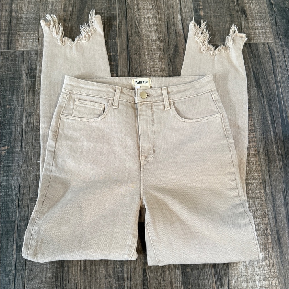 L’agence ripped jeans in beige